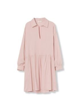 H&M Women Scandi Pink Drop Waist Midi Dress S Casual Coastal Preppy Classic